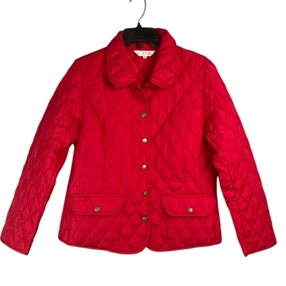 NORTHERN REFLECTIONS Quilted Barn Jacket Red Collar Snap Pockets Equestrian M - Picture 2 of 12